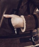 Women Bomber Leather Jacket with Genuine Fur Shearling