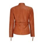 Women Brown Belted Leather Jacket