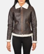 Women Brown Leather Aviator Jacket