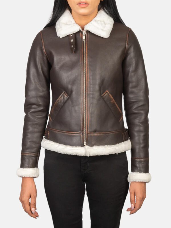 Women Brown Leather Aviator Jacket
