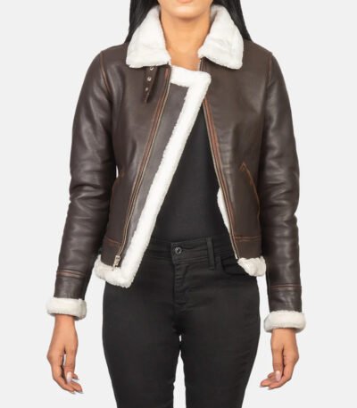 Women Brown Leather Aviator Jacket