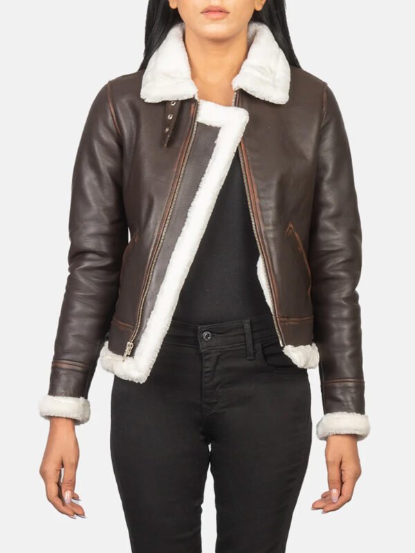 Women Brown Leather Aviator Jacket