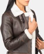 Women Brown Leather Aviator Jacket