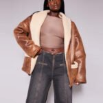 Women Brown Real Leather Belt Tie Aviator Jacket