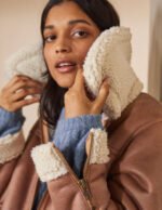 Women Brown Sheepskin Genuine Shearling Leather Aviator Jacket