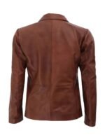Women Brown Two Button Leather Blazer