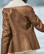 Women Camel Brown Genuine Shearling Leather Aviator Jacket