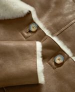 Women Camel Brown Genuine Shearling Leather Aviator Jacket