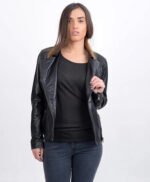 Women Classic Black Biker Leather Jacket
