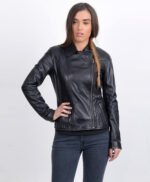 Women Classic Black Biker Leather Jacket