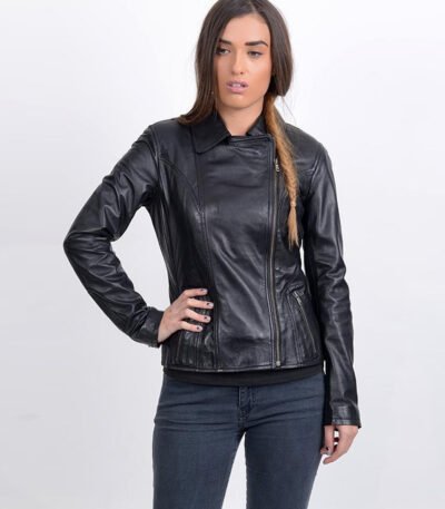 Women Classic Black Biker Leather Jacket