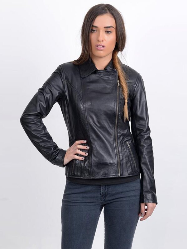 Women Classic Black Biker Leather Jacket