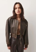 Women Distressed Brown Cropped Vintage Jacket