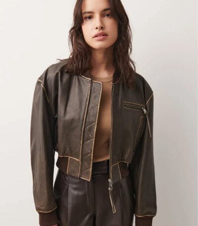 Women Distressed Brown Cropped Vintage Jacket