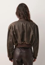 Women Distressed Brown Cropped Vintage Jacket