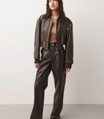 Women Distressed Brown Cropped Vintage Jacket