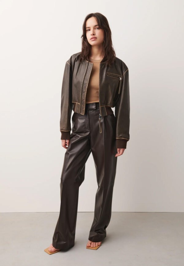 Women Distressed Brown Cropped Vintage Jacket