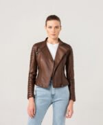 Women Elegant Brown Biker Style Leather Jacket