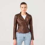 Women Elegant Brown Biker Style Leather Jacket