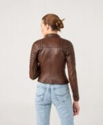 Women Elegant Brown Biker Style Leather Jacket