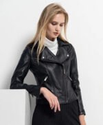 Women Fashion Black Sheepskin Leather Jacket
