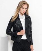 Women Fashion Black Sheepskin Leather Jacket