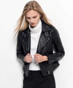 Women Fashion Black Sheepskin Leather Jacket