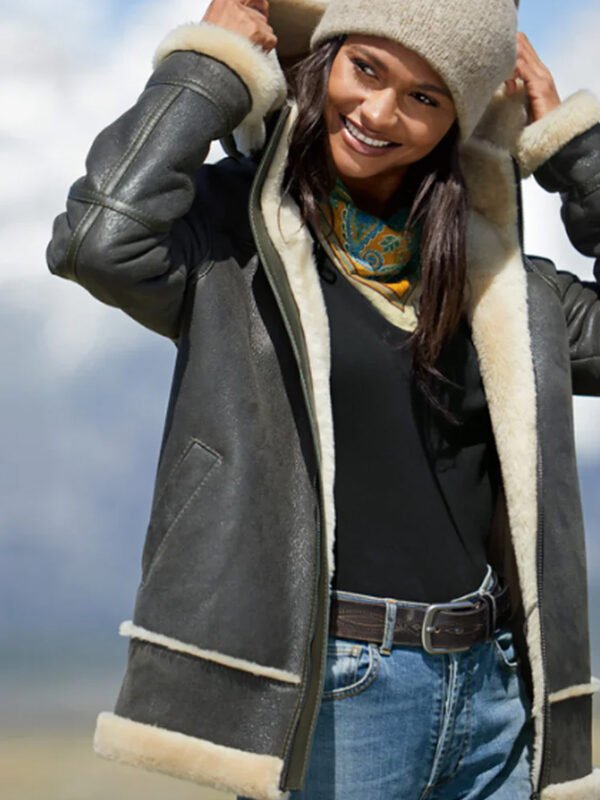 Women Flying Aviator Real Genuine Fur Leather Bomber Jacket