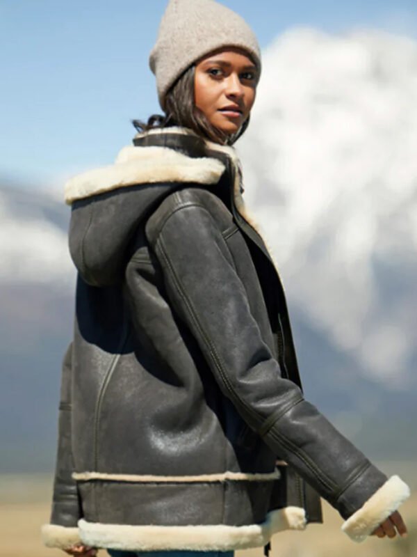 Women Flying Aviator Real Genuine Fur Leather Bomber Jacket