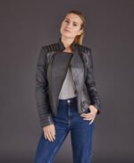 Women Gray Motorcycle Leather Jacket