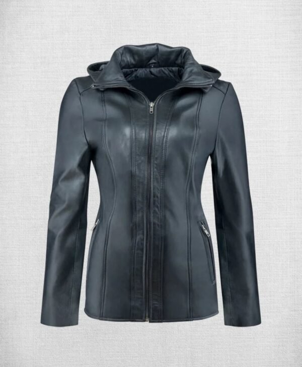 Women Hooded Black Biker Jacket