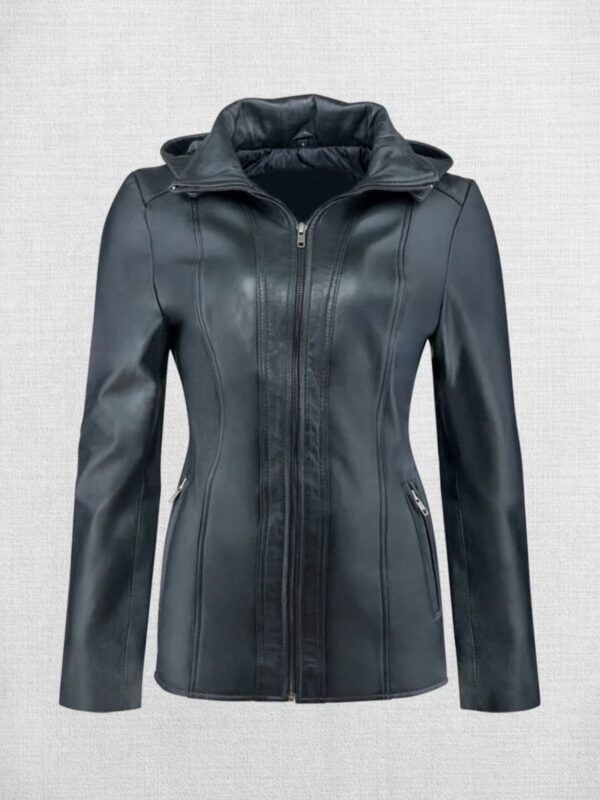 Women Hooded Black Biker Jacket