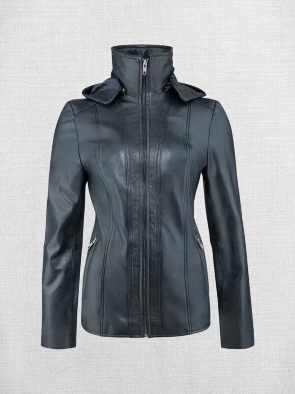 Women Hooded Black Biker Jacket
