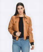 Women Leather Bomber Jacket