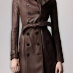 Women Leather Long Trench Coat