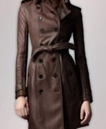 Women Leather Long Trench Coat