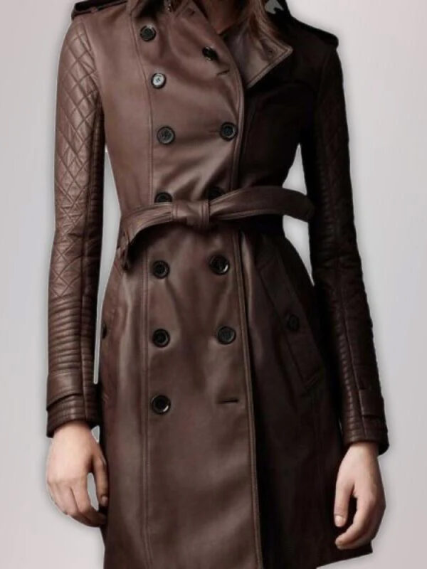 Women Leather Long Trench Coat
