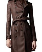 Women Leather Long Trench Coat