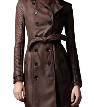 Women Leather Long Trench Coat