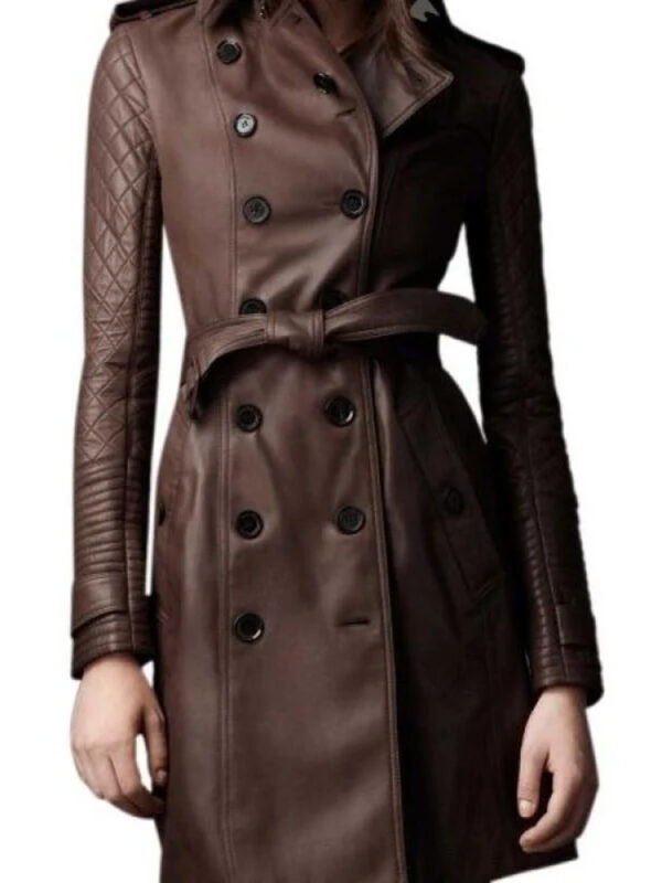 Women Leather Long Trench Coat