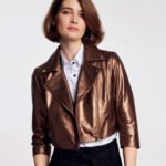Women Metallic Style Cooper Leather Jacket