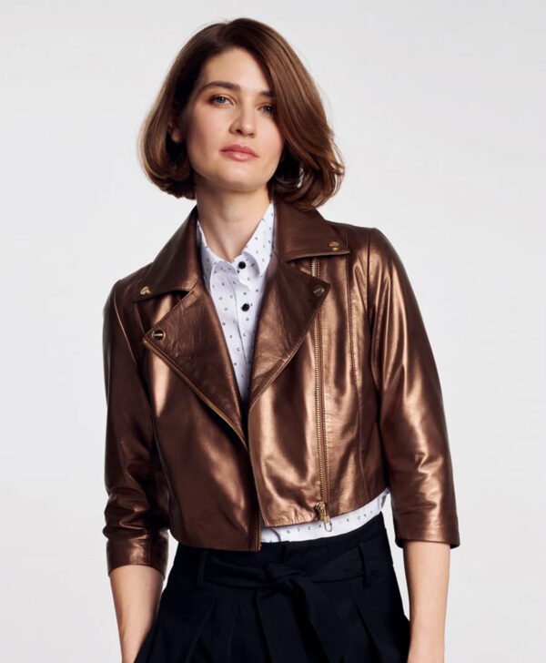 Women Metallic Style Cooper Leather Jacket