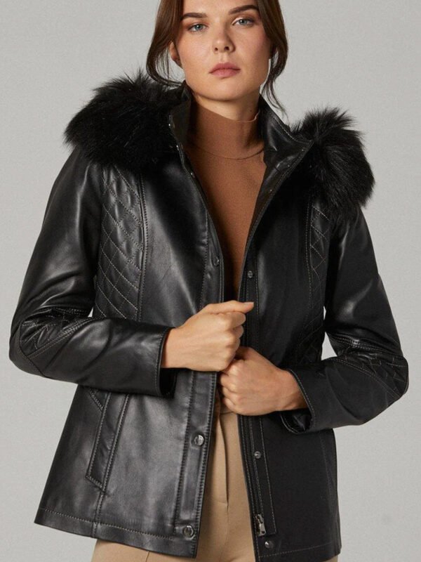 Women Premium Quality Sheepskin Leather Genuine Fur Hoodie