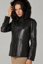Women Premium Quality Sheepskin Leather Genuine Fur Hoodie