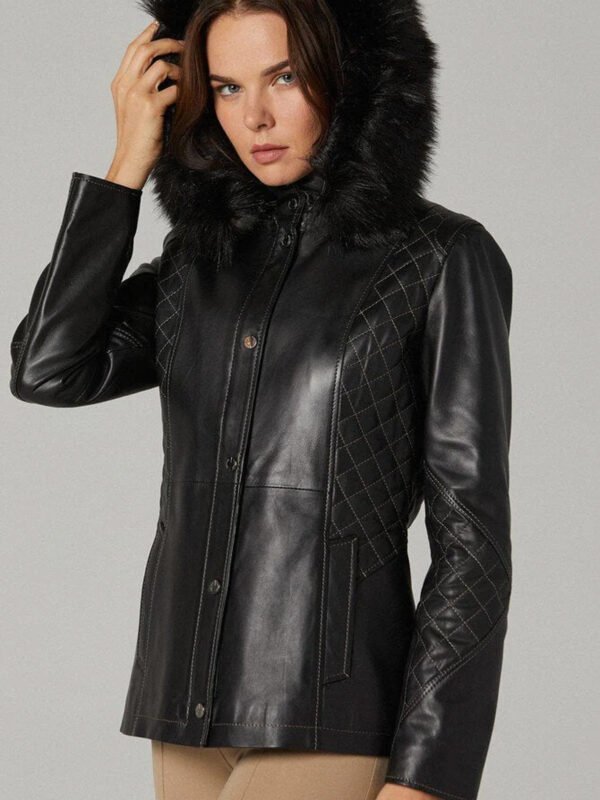 Women Premium Quality Sheepskin Leather Genuine Fur Hoodie
