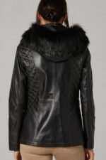 Women Premium Quality Sheepskin Leather Genuine Fur Hoodie