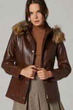 Women Premium Quality Sheepskin Leather Genuine Fur Hoodie