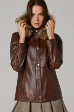 Women Premium Quality Sheepskin Leather Genuine Fur Hoodie