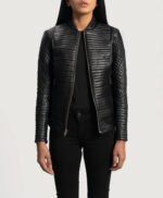 Women Quilted Black Leather Biker Jacket