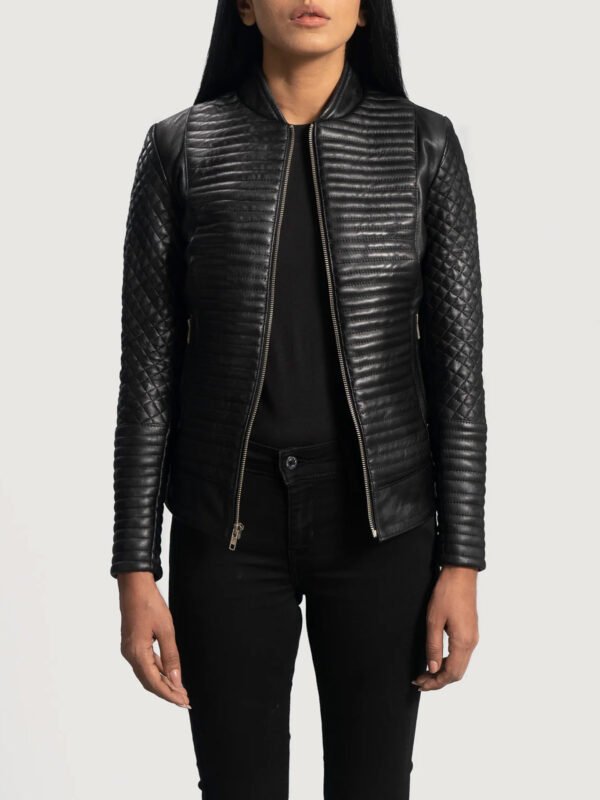 Women Quilted Black Leather Biker Jacket